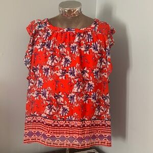 AGB Woman Floral Women's Flutter Sleeve Blouse Plus 2X